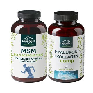 Set: Gelenk in Topform - MSM 2.000 plus Acerola - 365 Tabletten und Hyaluron + Kollagen comp - mit Vitaminen und Mineralien - 180 Kapseln