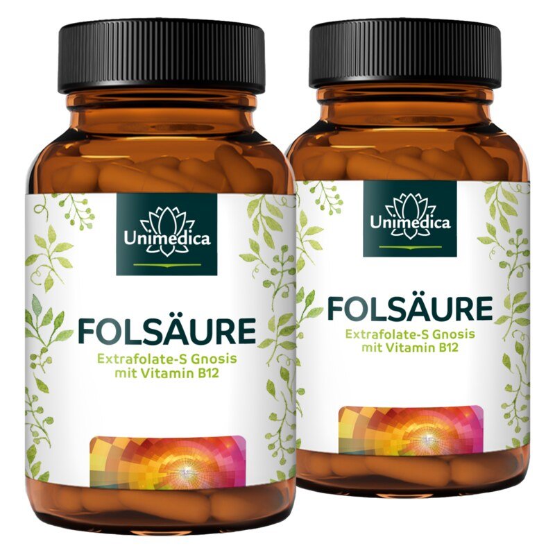 2-pack savings set: Folic acid with Extrafolate S from Gnosis and vitamin B12  800 µg folic acid and 25 µg vitamin B12  2 x 180 capsules  from Unimedica