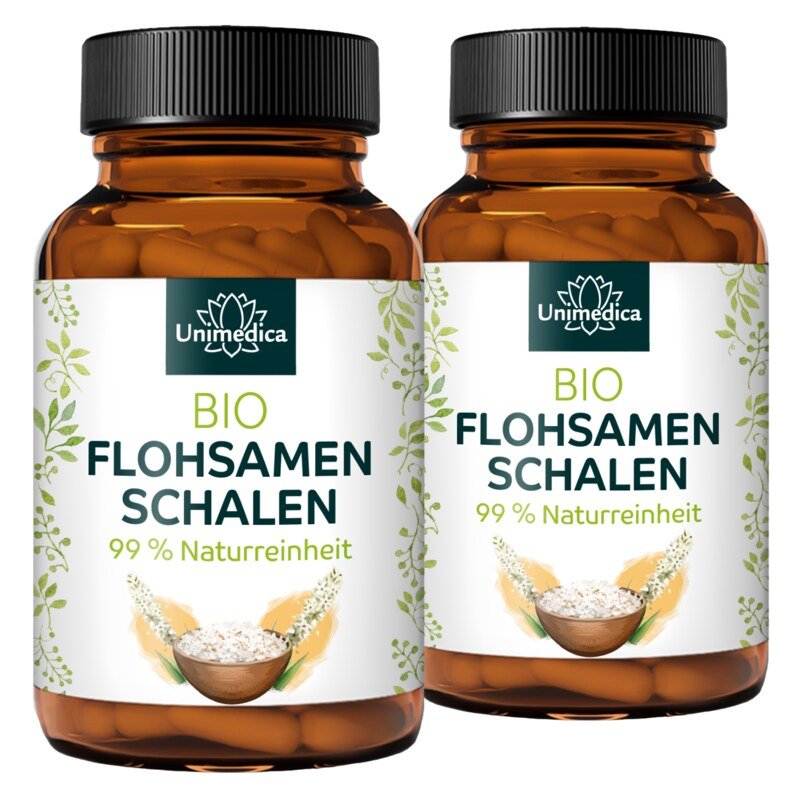 2er-Sparset: Bio Flohsamenschalen  - 3.750 mg pro Tagesdosis (5 Kapseln) - 2 x 180 Kapseln - von Unimedica