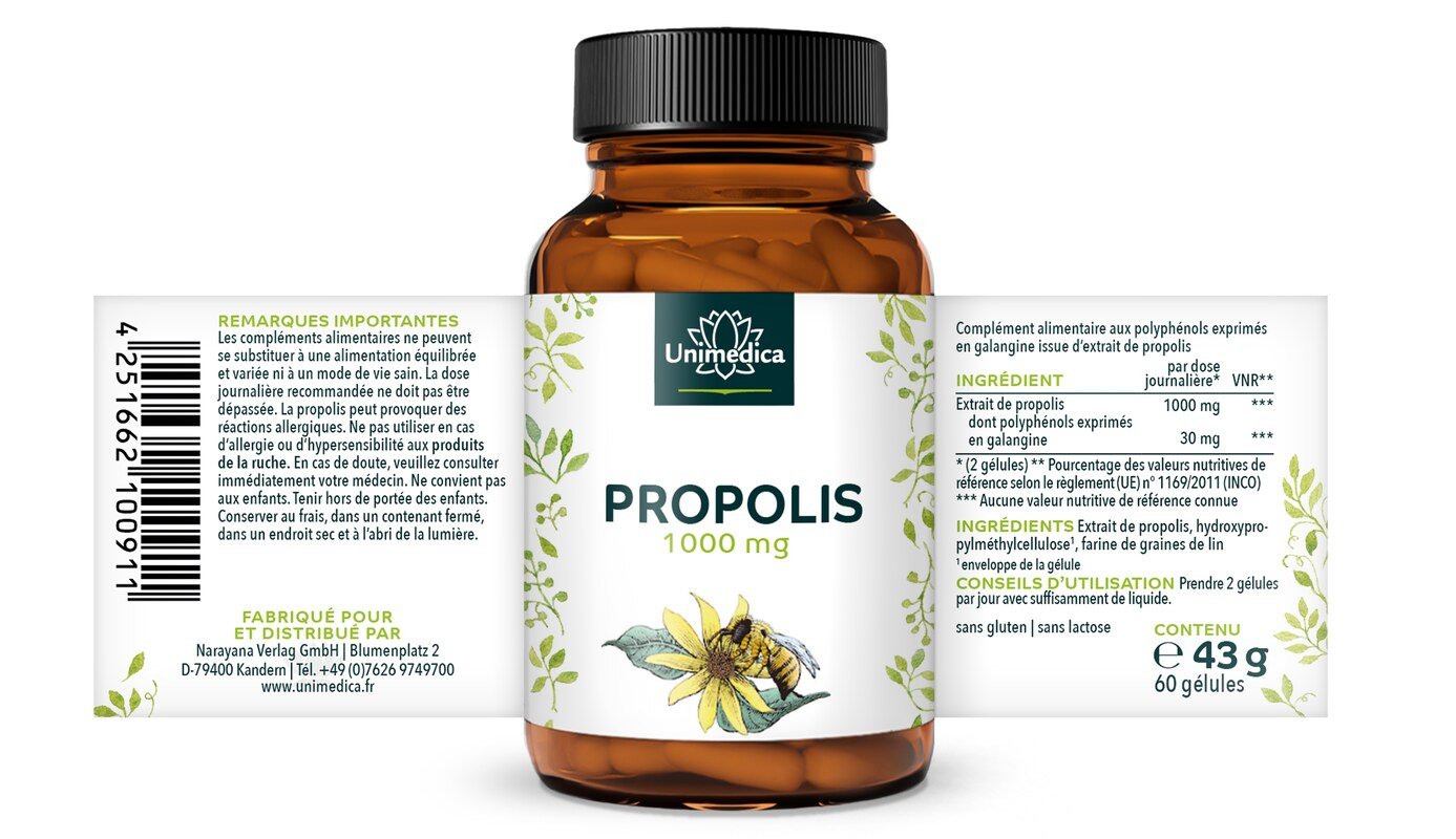 2er-Sparset: Propolis Kapseln - 1000 mg Polyphenole pro Tagesdosis (2 Kapseln) - 2 x 60 Kapseln - von Unimedica