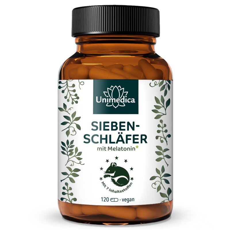 Siebenschläfer* - complex with melatonin, vitamins, L-tryptophan, organic ashwagandha and organic brahmi - 120 capsules - from Unimedica