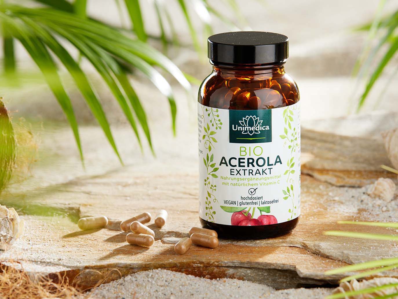 Acerola extract capsules - 180 capsules - 988 mg per daily dose - from Unimedica