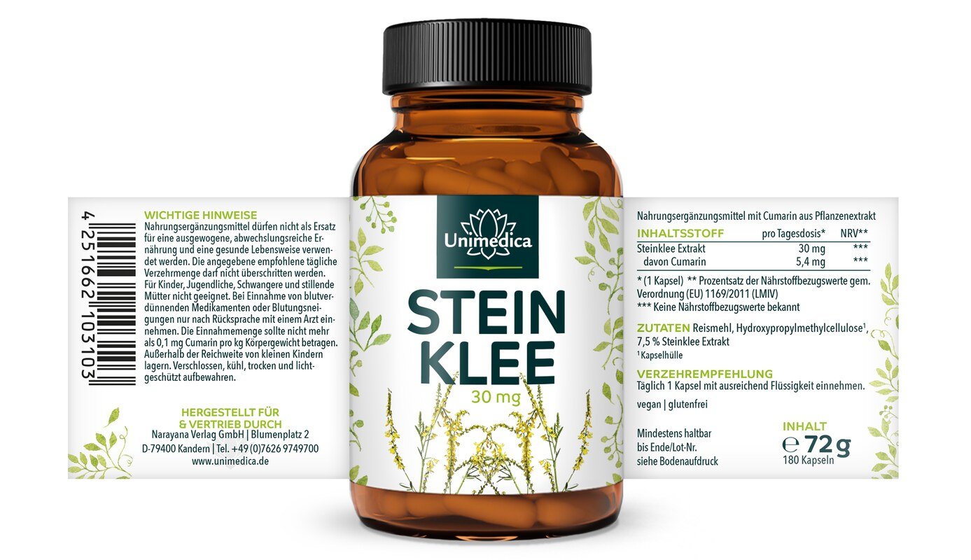 2er-Sparset: Steinklee Extrakt - 30 mg pro Tagesdosis (1 Kapsel) -  mit 18 % Cumarin - 2 x 180 Kapseln - von Unimedica