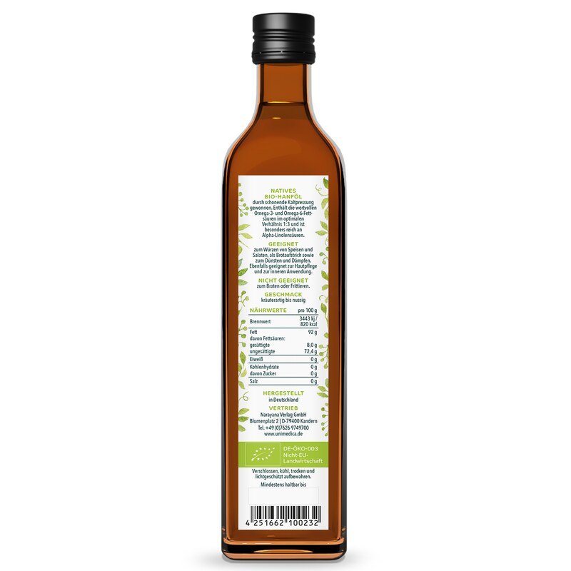 Bio Hanföl - kaltgepresst - 250 ml - von Unimedica