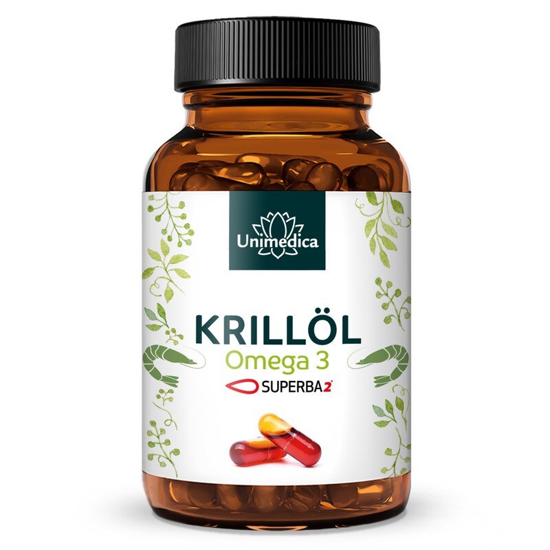 SUPERBA 2™ krill oil  rich in omega-3 fatty acids EPA + DHA  1,000 mg krill oil per daily dose (2 capsules)  120 hard gel capsules (Licaps®)  from Unimedica  top offer