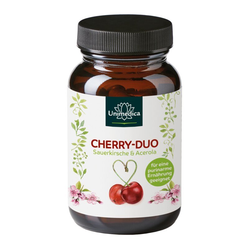 Cherry Duo  Sour Cherries & Acerola  1100 mg per daily dose (2 capsules)  60 capsules  from Unimedica