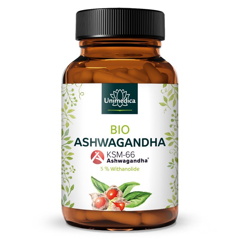 Organic Ashwagandha KSM-66 - 500 mg daily dose, high dose - 5 % withanolides - 120 capsules - from Unimedica