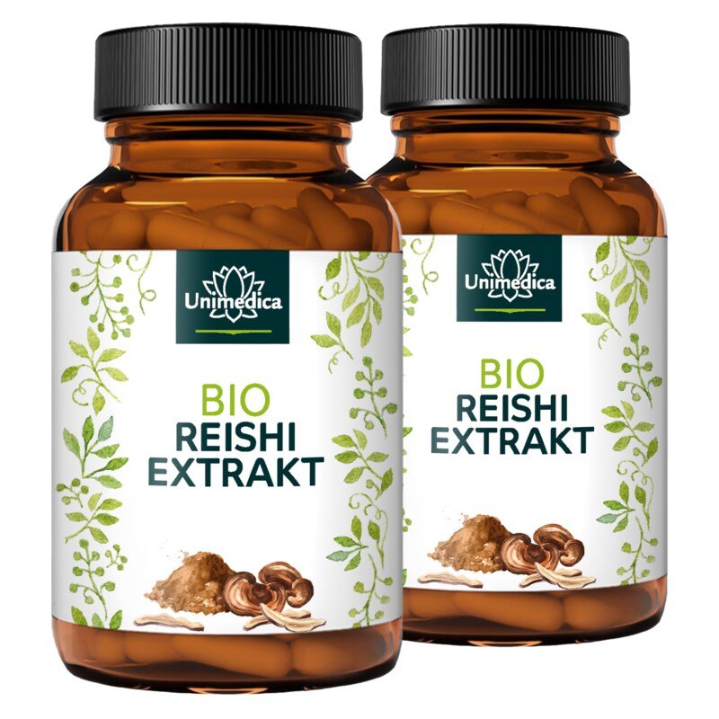 2er-Sparset: Bio Reishi Extrakt - 1.000 mg pro Tagesdosis (2 Kapseln) - Extrakt mit 30 % Polysacchariden - aus Wasserextraktion - 2 x 90 Kapseln - von Unimedica