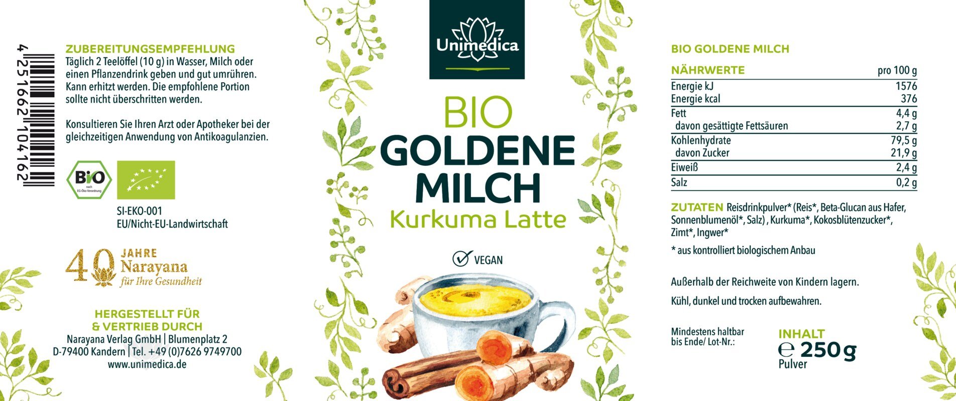 Organic Golden Milk  Curcuma Latte  250 g  from Unimedica