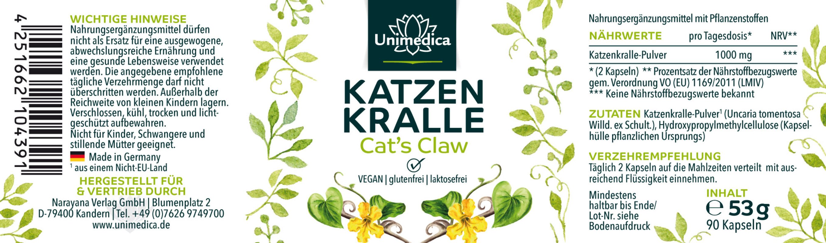 Set: Cat´s Claw - 1000 mg per daily dose - 2 x 90 capsules - from Unimedica
