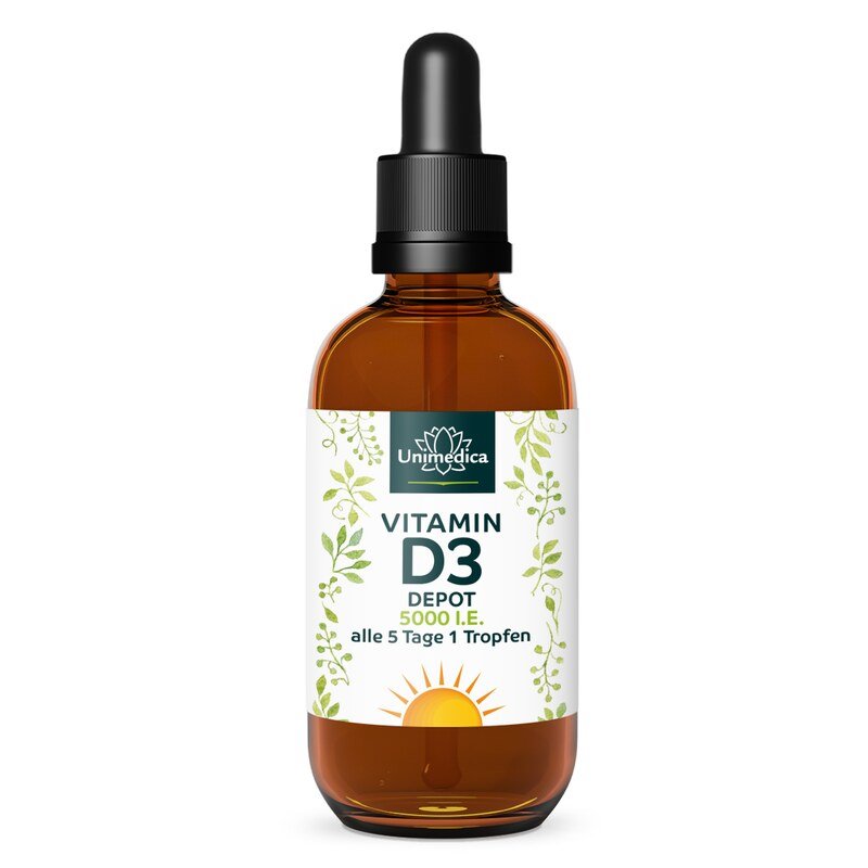 Vitamin D3 Drops - 5000 I.U. - DEPOT - 125 µg per 5-day dose (1 drop) - High-dose - 50 ml - from Unimedica
