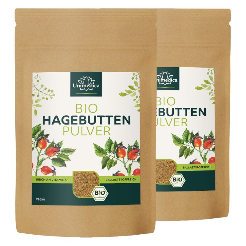 2er-Sparset: Bio Hagebuttenpulver - natürliches Vitamin C - ballaststoffreich - 2 x 500 g - von Unimedica
