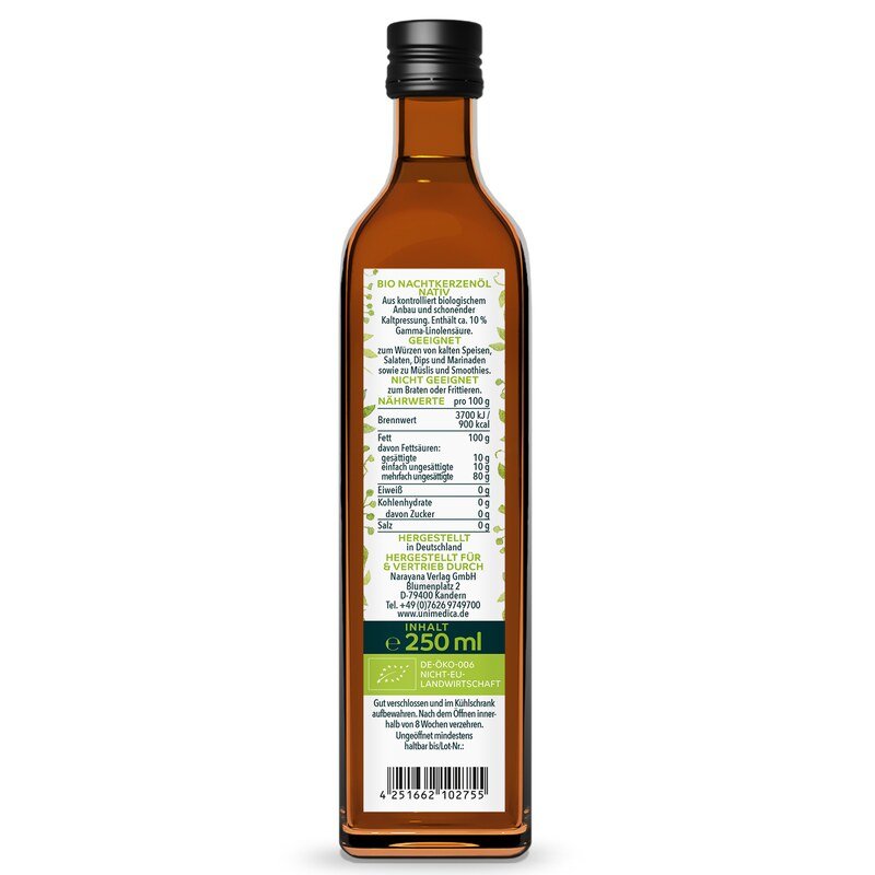Bio Nachtkerzenöl nativ - naturrein - kaltgepresst - 250 ml - von Unimedica