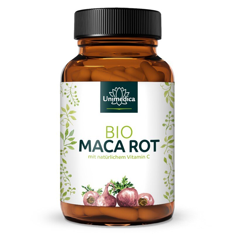 Organic Red Maca - 3000 mg per daily dose - plus Vitamin C from Organic Acerola - 180 capsules - from Unimedica