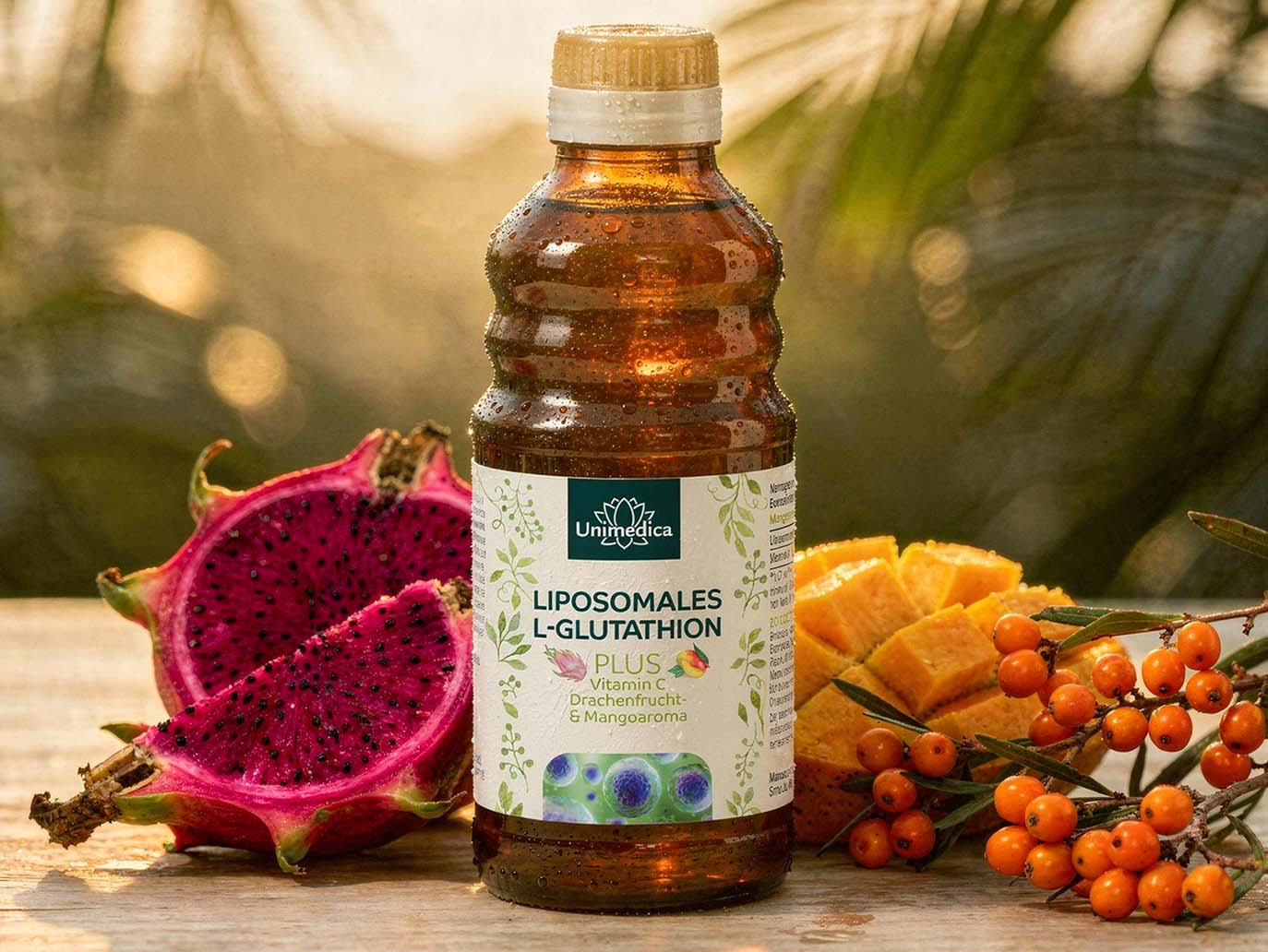 Liposomal L-glutathione plus vitamin C, dragon fruit and mango flavour - 250 ml - from Unimedica