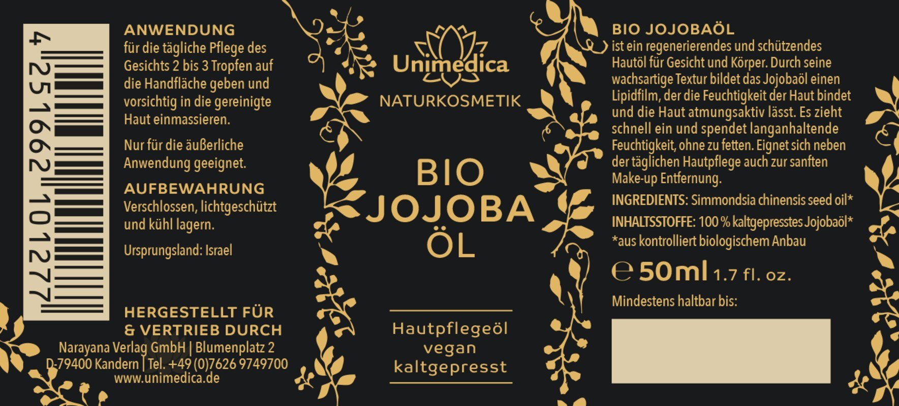 Bio Jojobaöl - 50 ml - von Unimedica