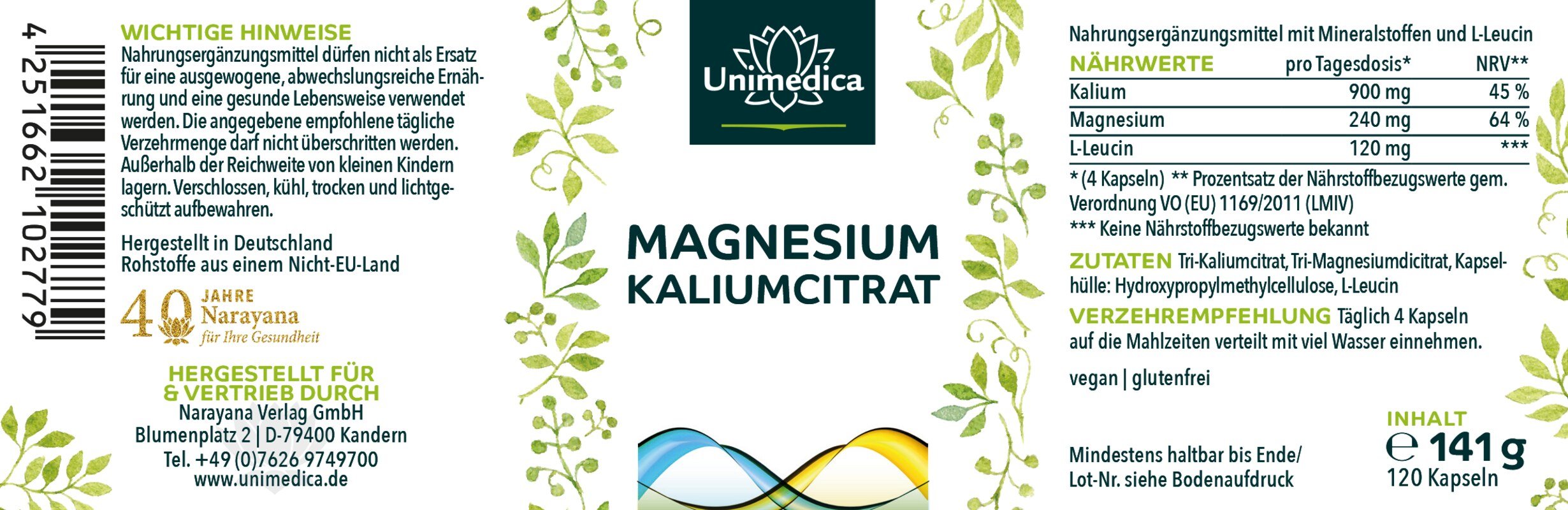 Magnesium potassium citrate - 120 capsules - from Unimedica