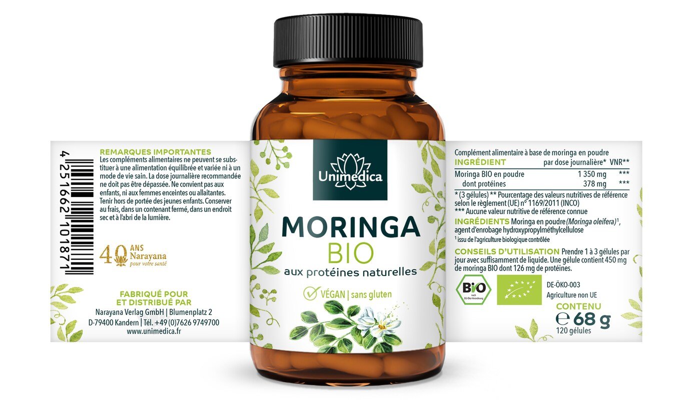 Bio Moringa - 1350 mg pro Tagesdosis (3 Kapseln) - 120 Kapseln - von Unimedica