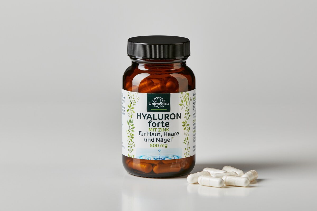 Hyaluron forte - with zinc for skin, hair and nails* - 500 mg hyaluron per daily dose (1 capsule) - high-dose - 90 capsules - from Unimedica