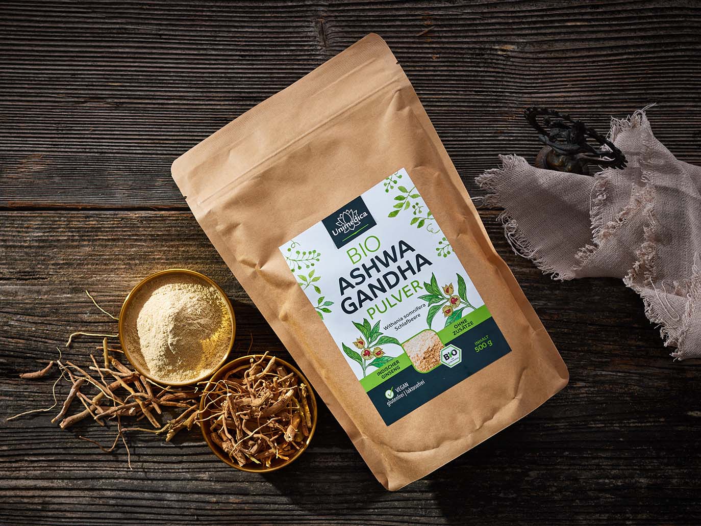 Organic Ashwagandha Powder - genuine Indian sleep berry - 500 g - by Unimedica