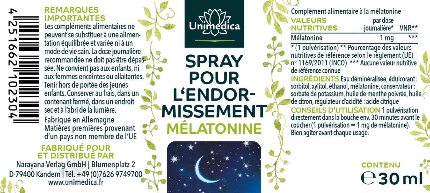 Einschlafspray - Melatonin - 2 x 30 ml - von Unimedica