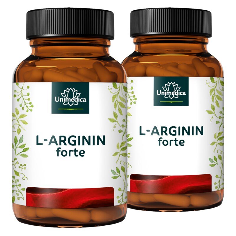 Set: L-Arginine forte - 3720 mg per daily dose (6 capsules)  from natural fermentation - high-dose - vegan - 2 x 365 capsules - from Unimedica