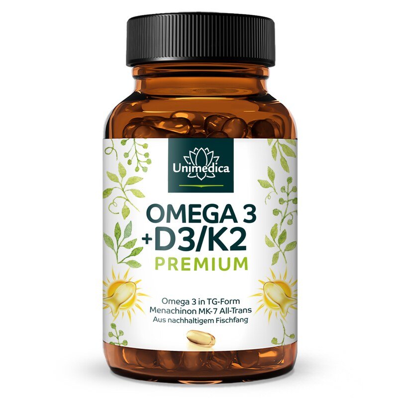 Vitamin D3 + K2 + Omega-3 - Premium  from sustainable fishing - 90 soft gel capsules - from Unimedica