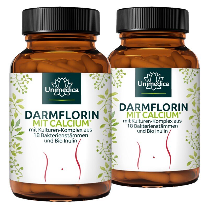 Set: Darmflorin (intestinal flora) with Calcium with cultured complex from 17 bacteria strains and organic inulin - 2 x 180 capsules - from Unimedica