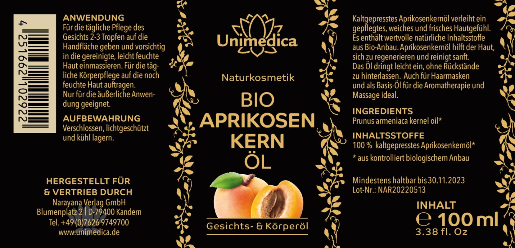 Set: Organic apricot kernel oil - face and body oil - 2 x 100 ml - from Unimedica