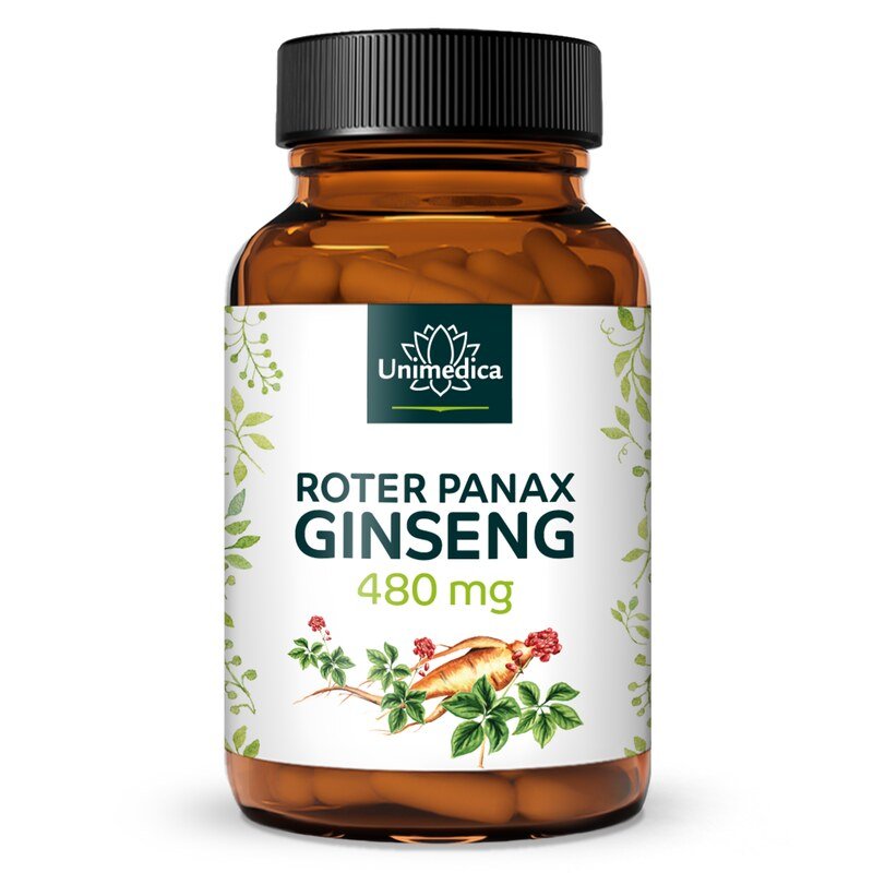 Red Panax Ginseng Extract - Korean Ginseng C.A. Meyer - 480 mg per daily dose (2 capsules) - 20 % ginsenosides - 100 capsules - by Unimedica