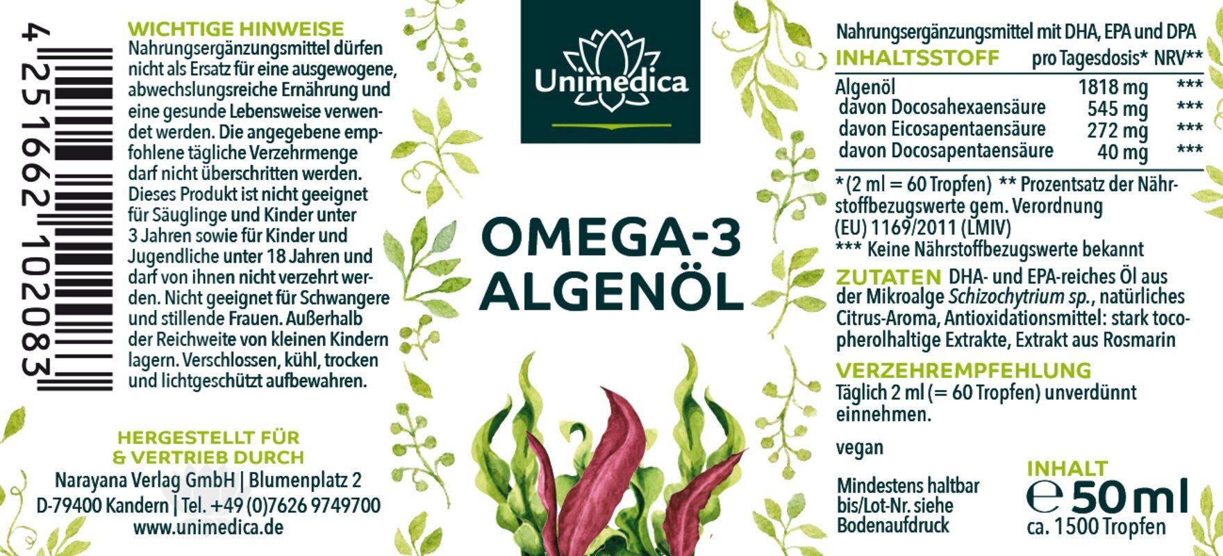 Set: Vegan complete - Iron bisglycinate 40 mg with 40 mg Vitamin C AND Vitamin B12 with folate - 180 tablets AND Vegan Omega 3 algal oil drops with DHA, EPA, and DPA - 50 ml - by Unimedica