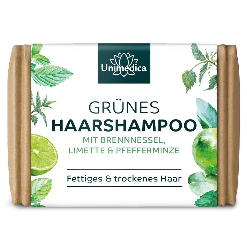 Green Shampoo - with nettle, lime and peppermint - for greasy & dry hair - 100 g - from Unimedica
