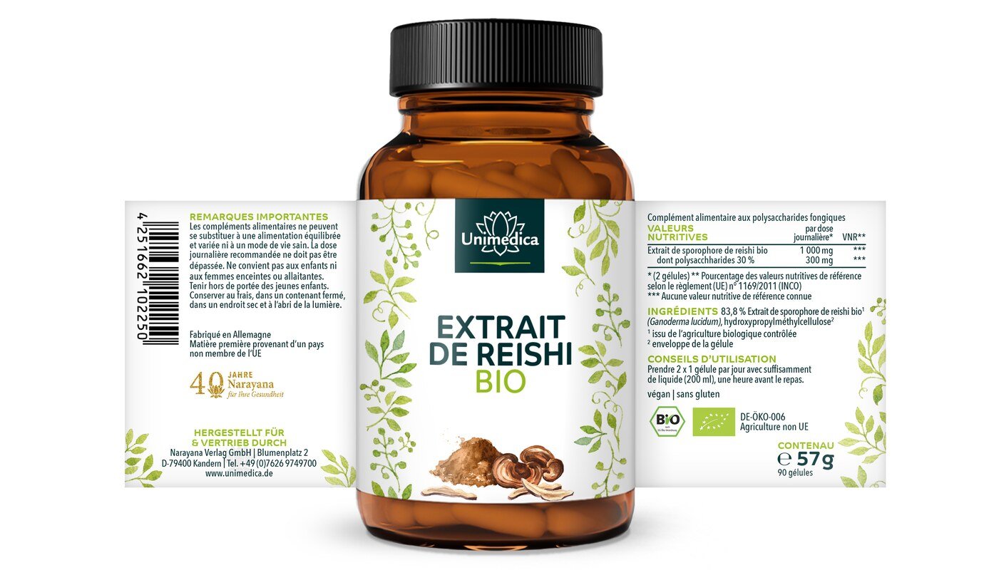 2er-Sparset: Bio Reishi Extrakt - 1.000 mg pro Tagesdosis (2 Kapseln) - Extrakt mit 30 % Polysacchariden - aus Wasserextraktion - 2 x 90 Kapseln - von Unimedica