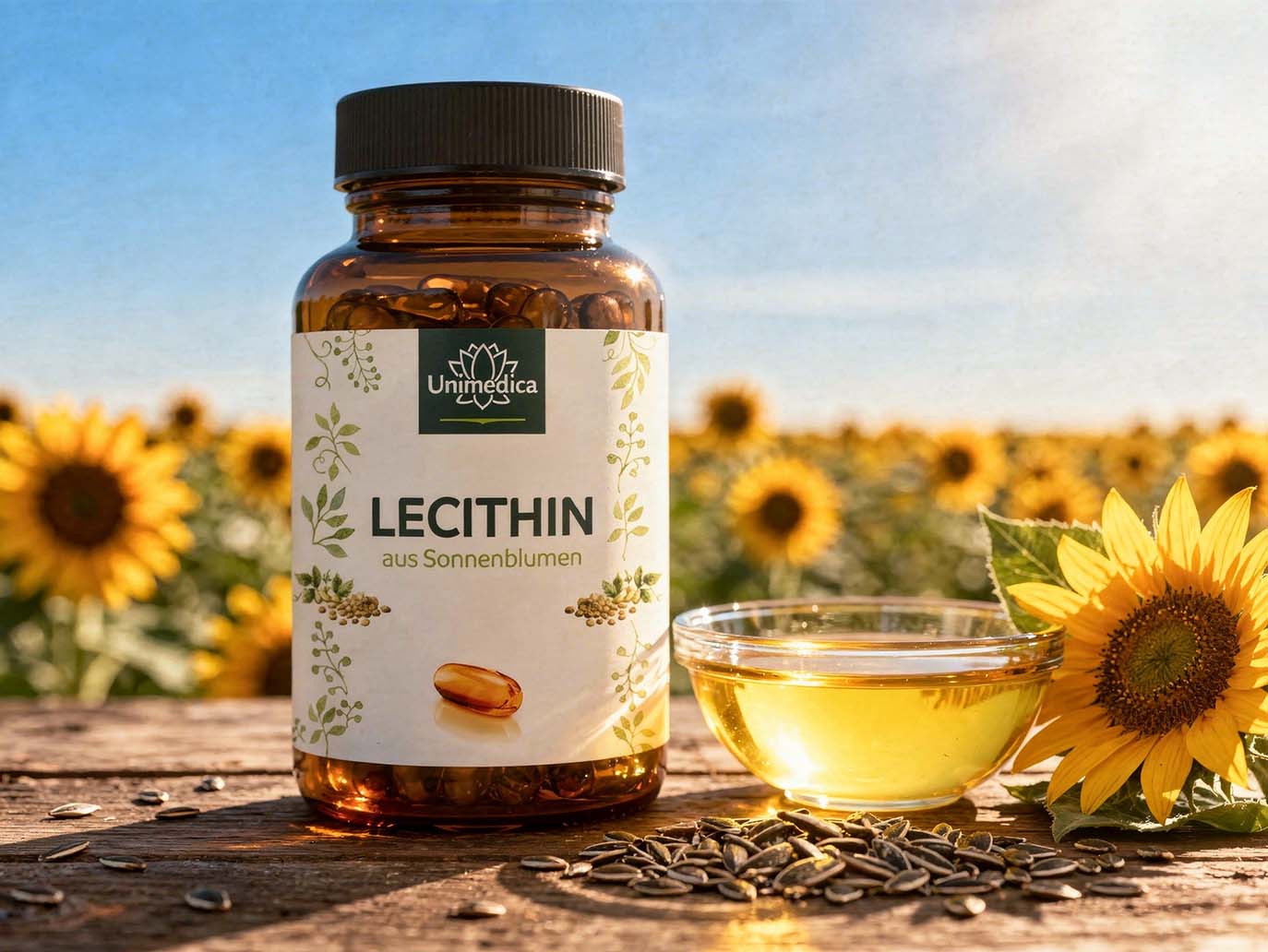 Lecithin  from sunflowers - 2.000 mg per daily dose (2 capsules) - 200 soft gel capsules  from Unimedica