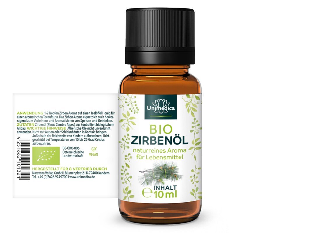 Bio Zirbenöl - 100 % naturreines Arvenöl - Zirben-Aroma - ätherisches Öl - 10 ml - von Unimedica