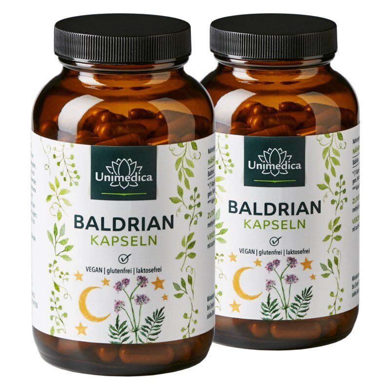 2er-Sparset: Baldrian -  500 mg pro Tagesdosis (1 Kapsel) - 2 x 180 Kapseln - von Unimedica
