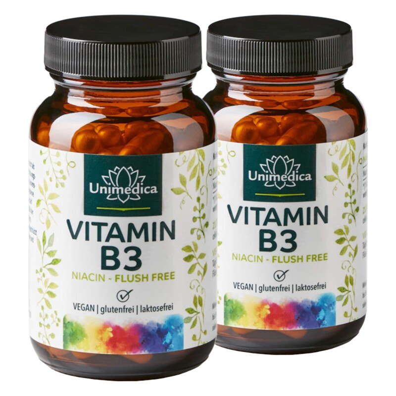 Set: Vitamin B3 Niacin "Flush Free” - 500 mg per daily dose (1 capsule) - 2 x 90 capsules - by Unimedica