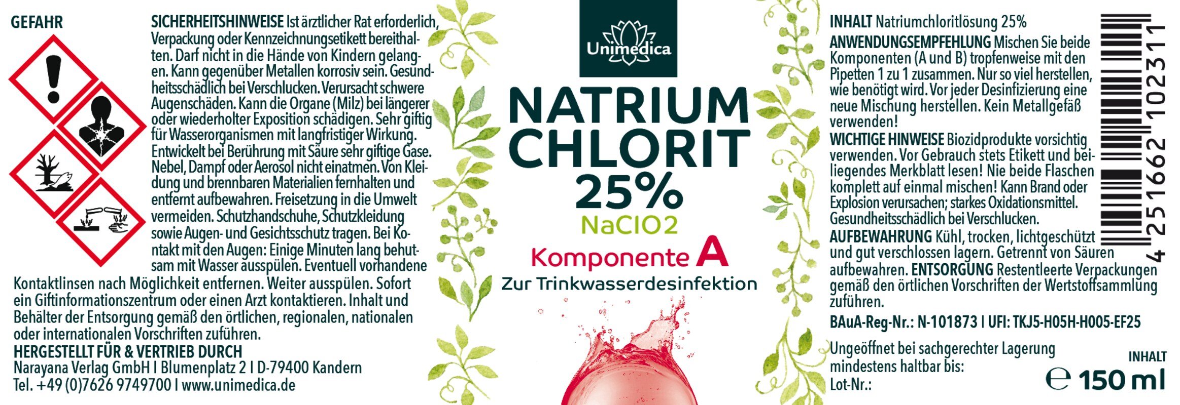 Natriumchlorit 25 % + Salzsäure 4 % - Set 2 x 150 ml - von Unimedica