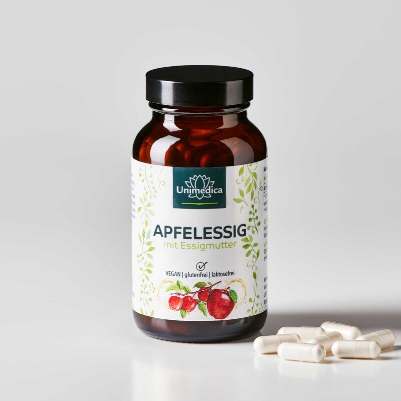 Apfelessig mit Essigmutter - 1140 mg Apfelessigpulver pro Tagesdosis (2 Kapseln) - 120 Kapseln - von Unimedica