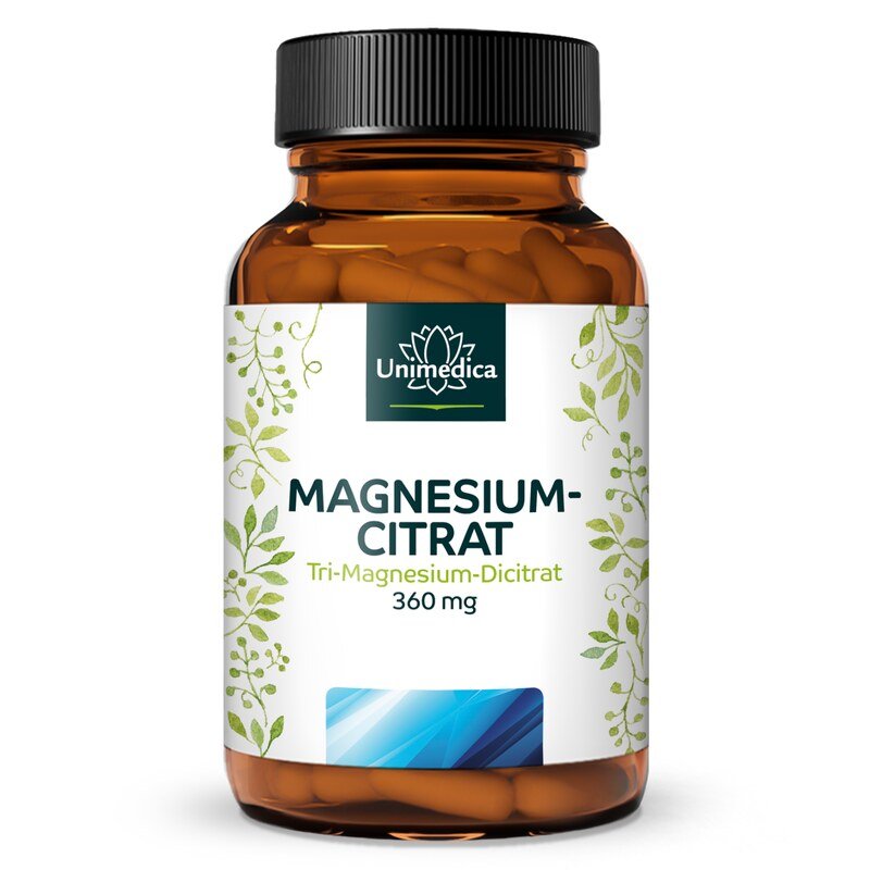 Magnesium Citrat - Tri-Magnesium-Dicitrat - 360 mg elementares Magnesium pro Tagesdosis (3 Kapseln) - 180 Kapseln - von Unimedica