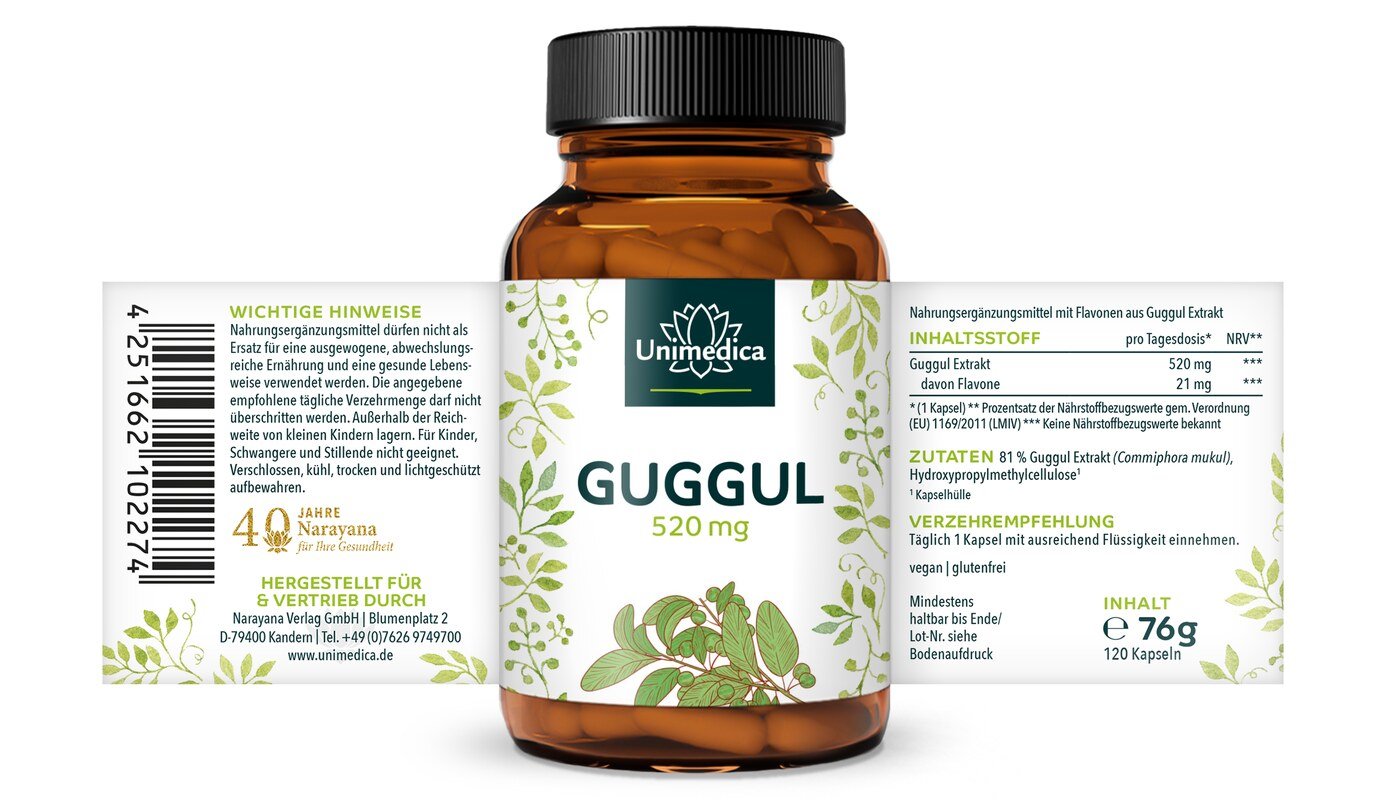 Guggul Extrakt - 520 mg pro Tagesdosis (1 Kapsel) - 120 Kapseln - von Unimedica