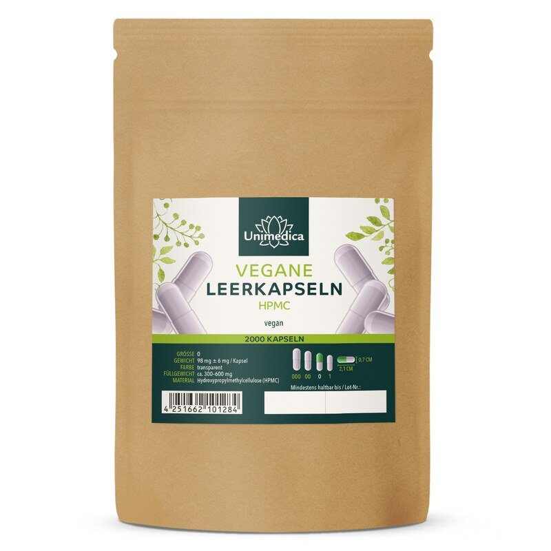 Leerkapseln getrennt - HPMC - Größe 0 - vegan - 2.000 Stück - von Unimedica