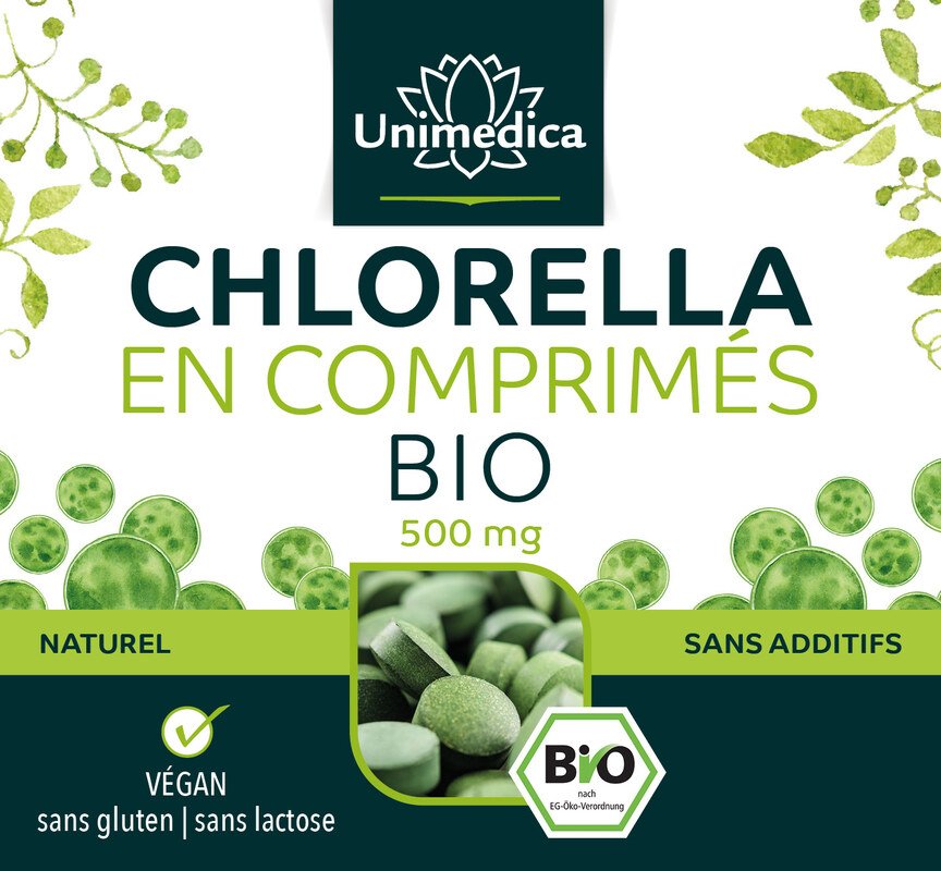 5er-Sparset: Bio Chlorella - 500 Tabletten mit je 5 x 500 mg reinem Chlorella Pulver -  laborgeprüft und naturrein - von Unimedica