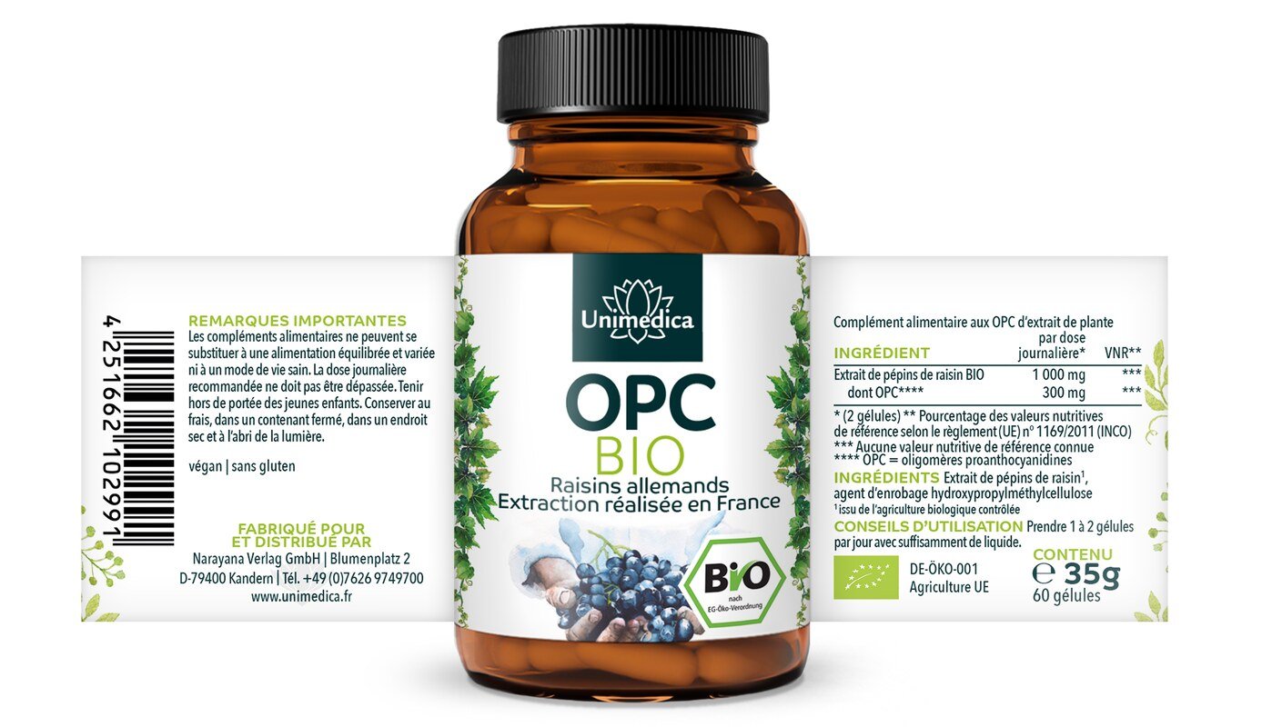 2er-Sparset: Bio OPC - mit 30 % reinem OPC Gehalt - 300 mg OPC pro Tagesdosis (2 Kapseln) - 2 x 60 Kapseln - von Unimedica