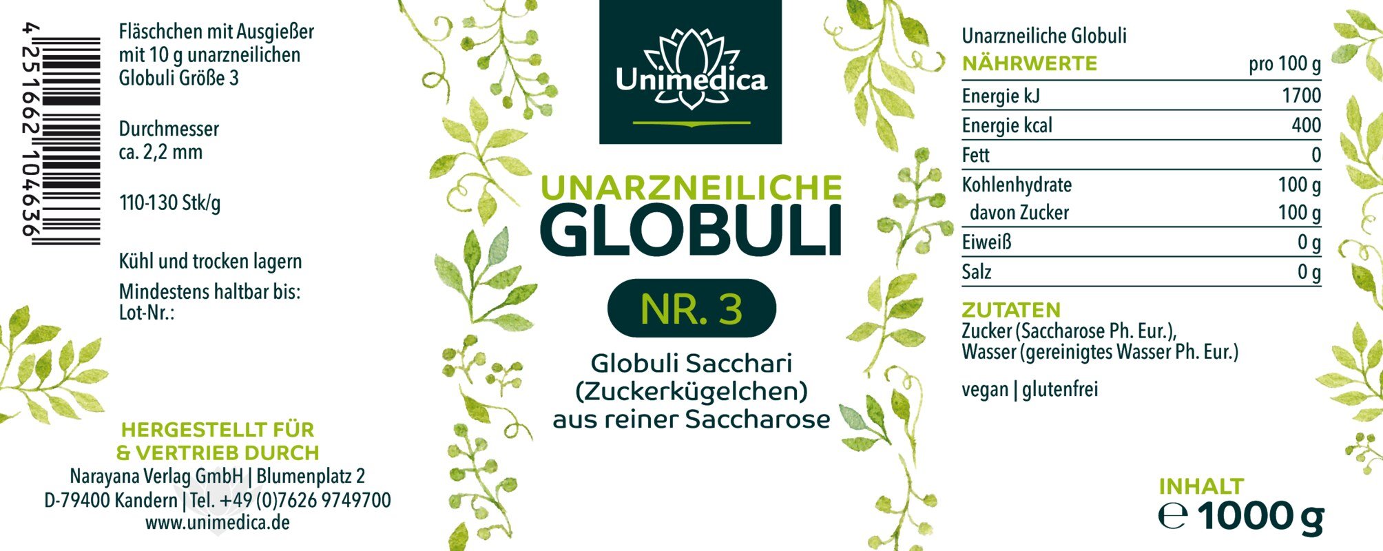 Vials with pouring spout  with 10 g unmedicated pellets size 3  100 pieces  from Unimedica
