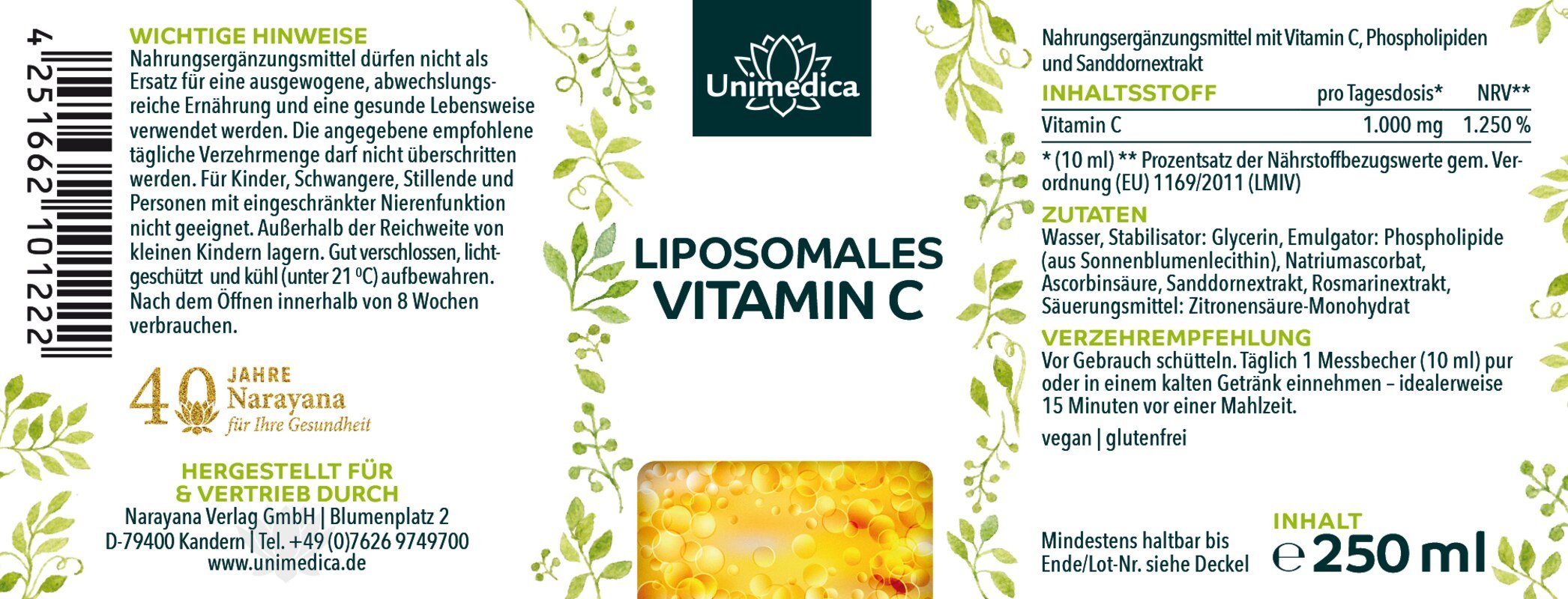 2er-Sparset: Liposomales Vitamin C - 1.000 mg pro Tagesdosis (10 ml) - 2 x 250 ml - von Unimedica