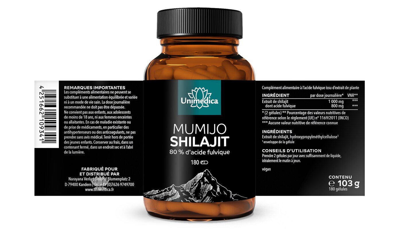 Mumijo Shilajit mit 80% Fulvinsäure - 180 Kapseln - von Unimedica