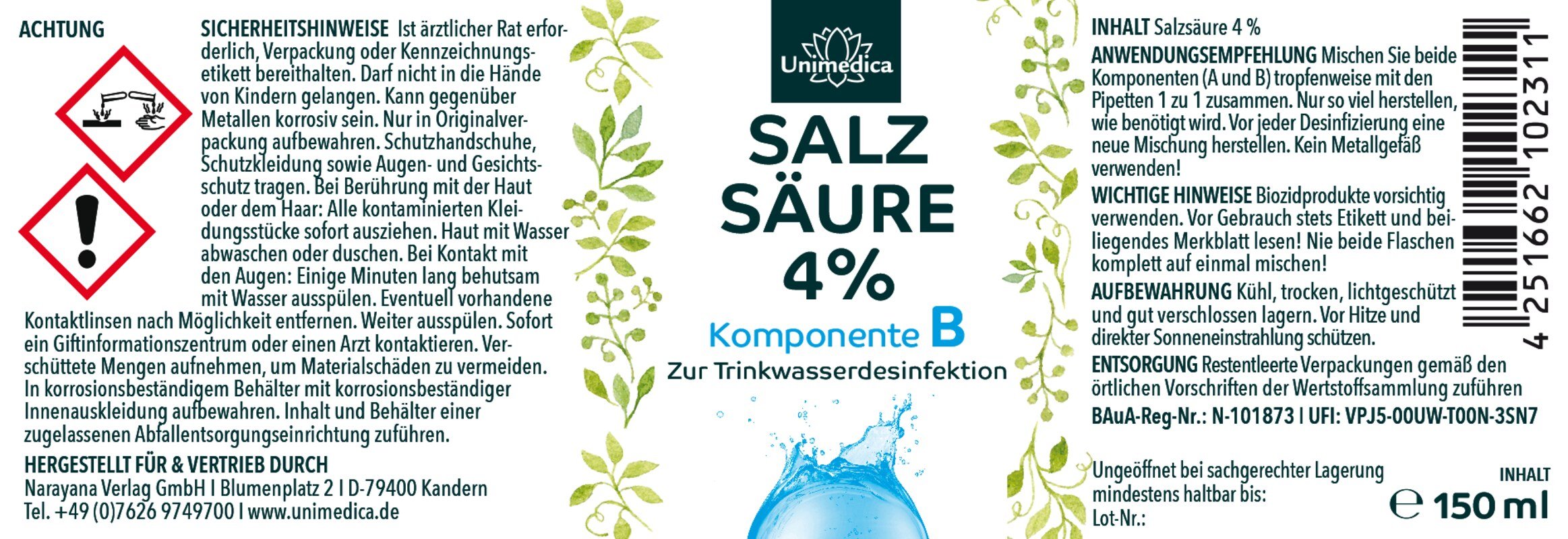Natriumchlorit 25 % + Salzsäure 4 % - Set 2 x 150 ml - von Unimedica
