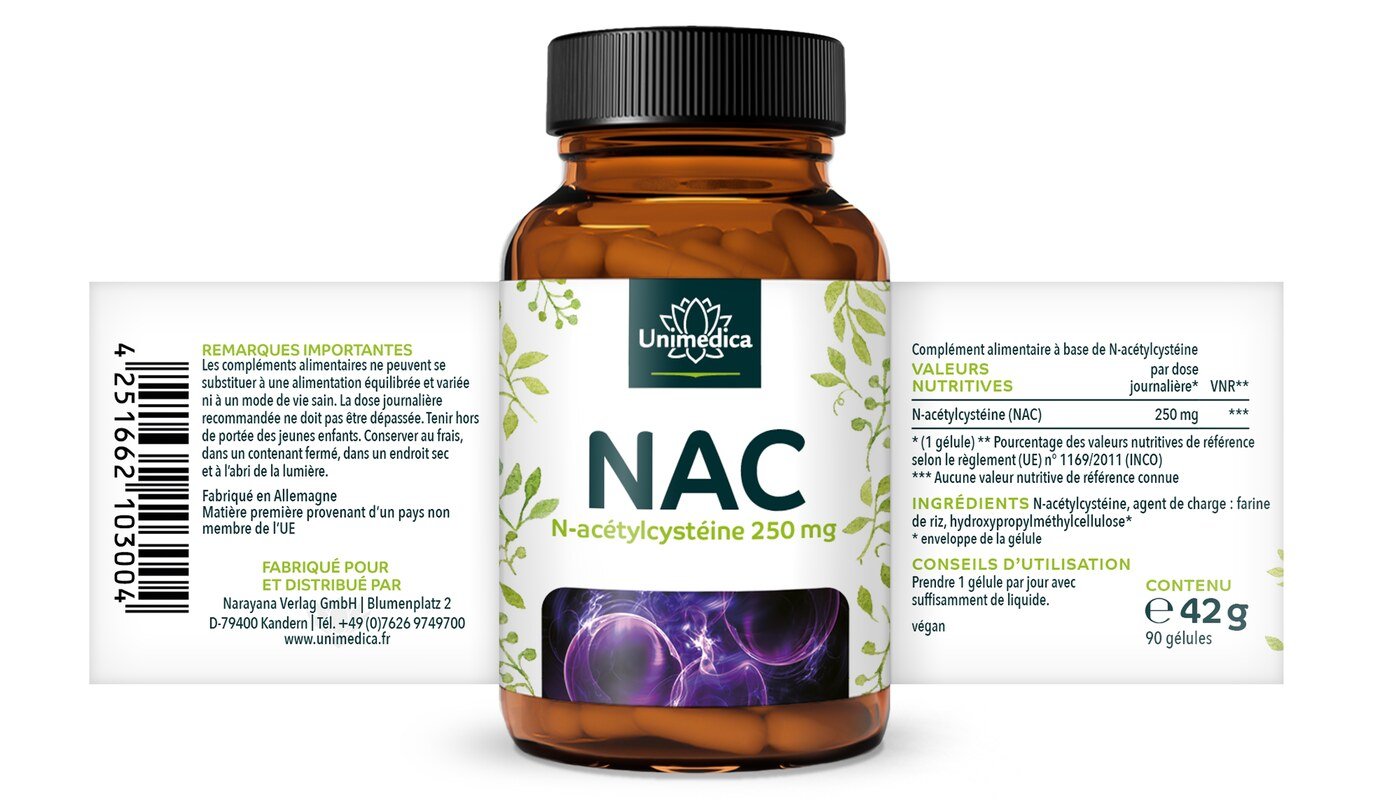 2er-Sparset: NAC - 250 mg pro Tagesdosis - N-Acetyl-Cystein aus natürlicher Fermentation - 2 x 90 Kapseln - von Unimedica