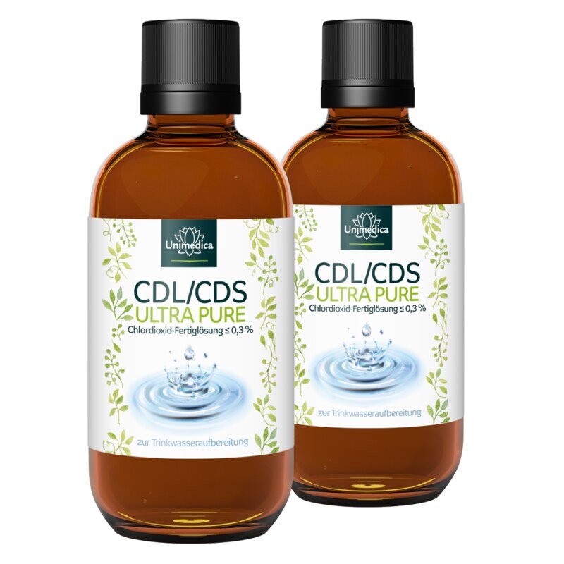 Set: CDL/CDS - ULTRA PURE - Chlorine Dioxide Ready-to-Use Solution ≤ 0.3 % - 2 x 100 ml - by Unimedica